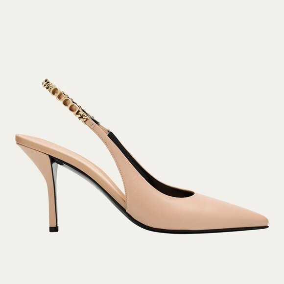 Gucci Signoria Chain Signature Slingback Leather Sandals Heels Shoes - Picture 1 of 15